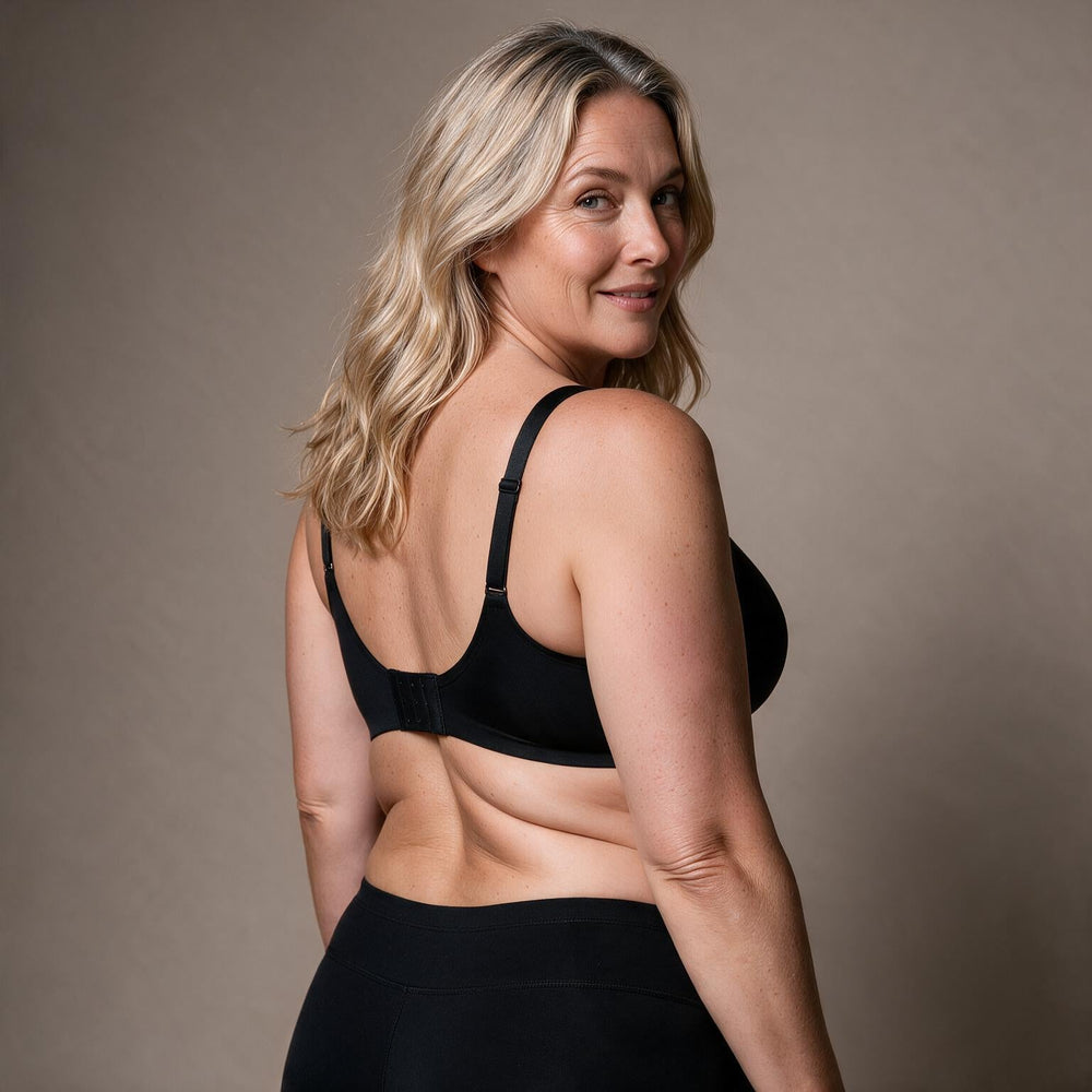 Comfort Bra from the back, showing the back band and straps